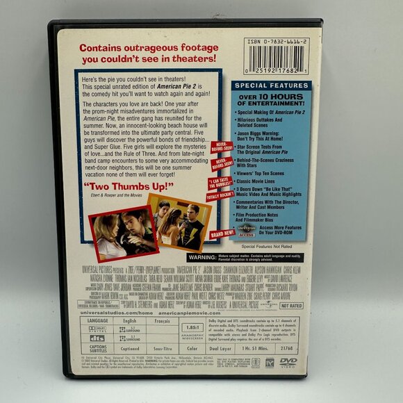 American Pie 2 DVD Collectors Edition Unrated 2001 Comedy Jason Biggs Universal - Picture 2 of 3